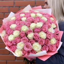 Букет из 75 розовых и белых роз 1433