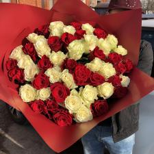 Букет из 51 красной и белой розы 2163