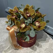 Горчичные орхидеи в шляпной коробке S 2797